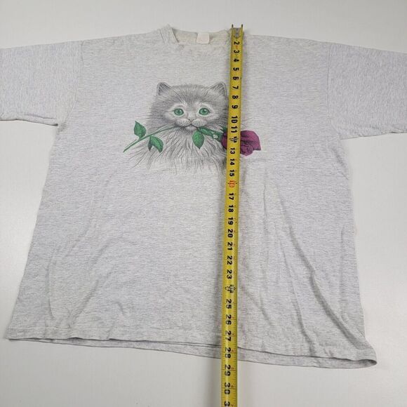 Vintage Cat Shirt Mens Large White Kitten 90s T Tee Distressed S/S - Picture 5 of 12